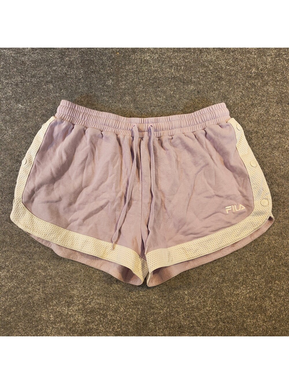 Fila Women's Lilac Purple Mesh Trim Snap Button Athletic Lounge Shorts Size XL